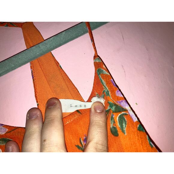 Lush Orange Boho Floral Maxi Summer Dress Size Small - Picture 3 of 6